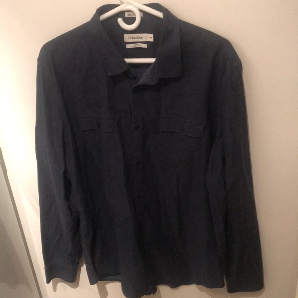 Stylish Calvin Klein Dark Blue Dress Shirt XL Slim Fit